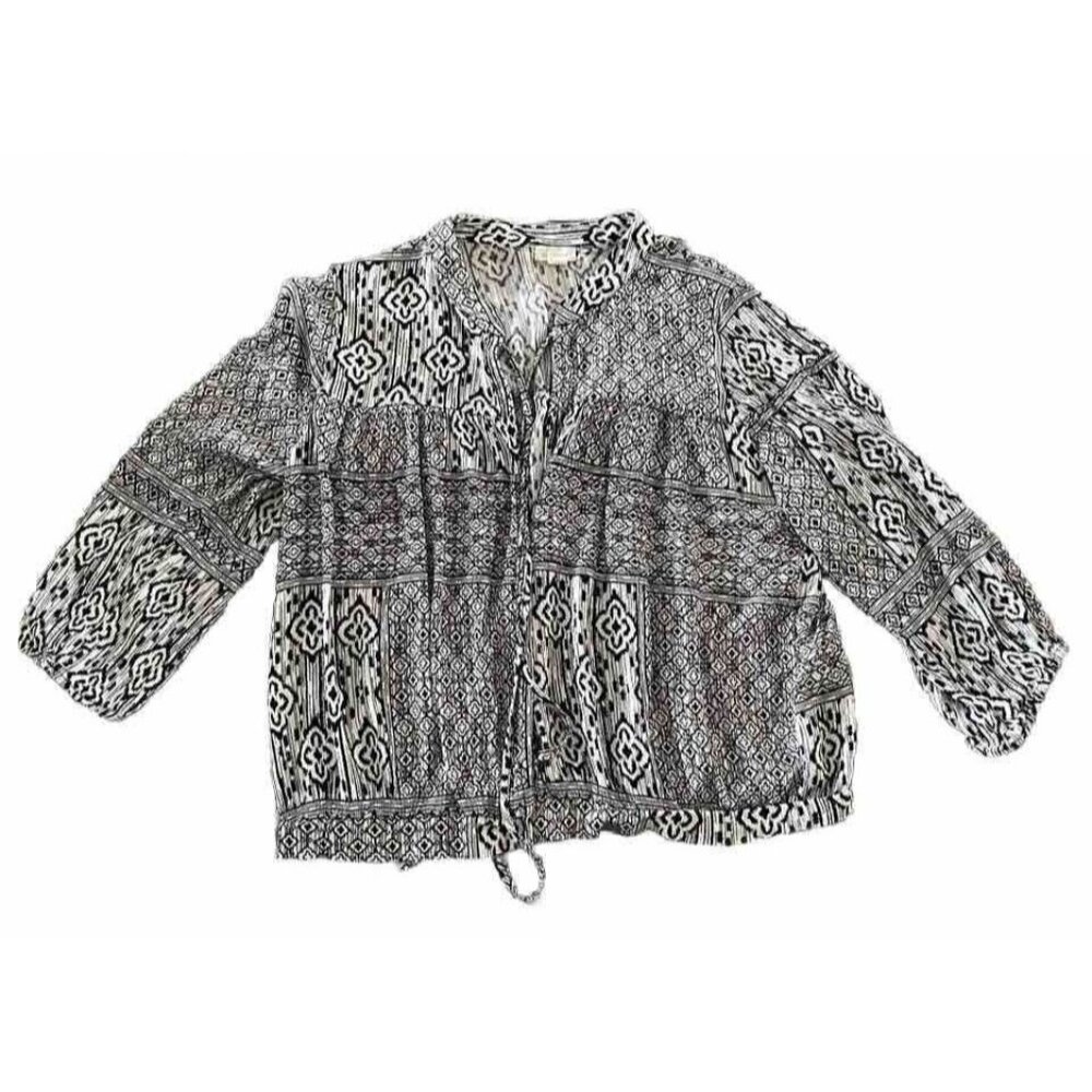 Wild Pearl  Top Jacket‎ Women’s Small Open Front Aztec White Black Lightweight